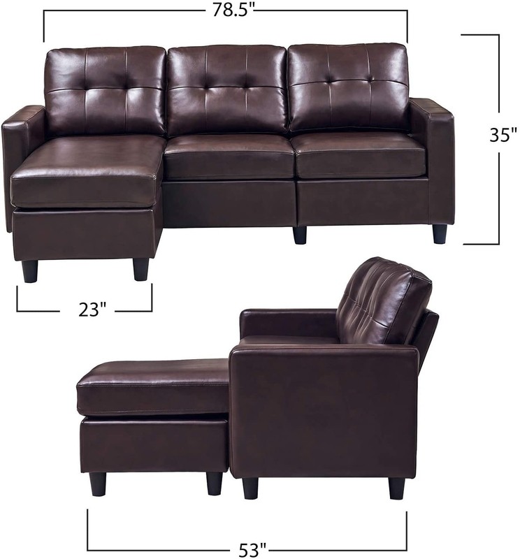 30" Wide Faux Leather Left Hand Facing Convertible Sofa & Chaise