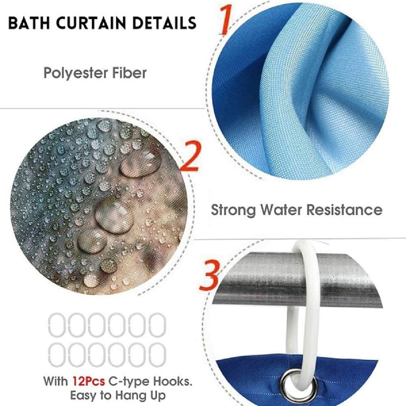 4 Piece Marble Shower Curtain Set With Carpet, Toilet Seat Cover Bath Mat, Ink Geometric Shower Curtain With 12 Hooks