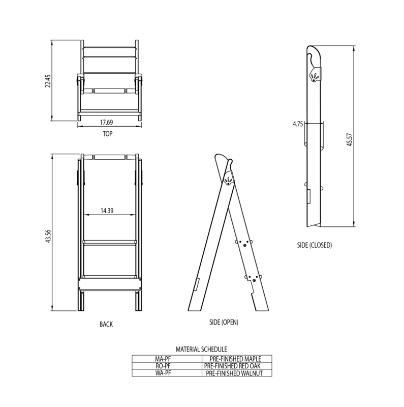 43-1/2" Folding 2 Step Wood Step Stool With 250 Lb. Load Capacity