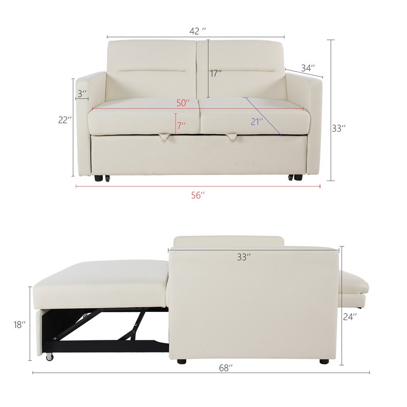 56'' Square Arm Sofa Bed