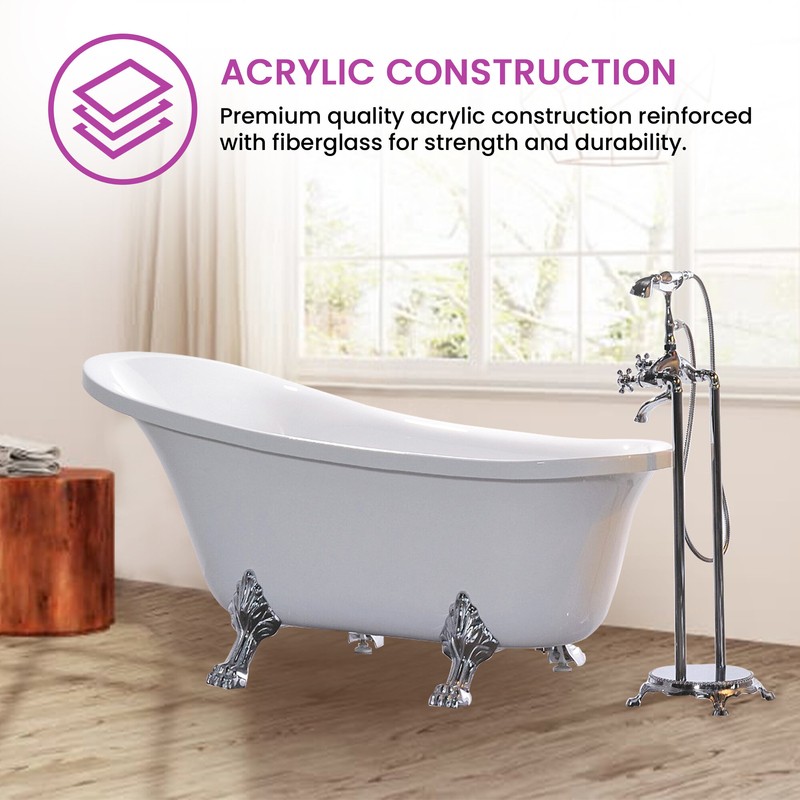 68.9" x 31" Clawfoot Soaking Acrylic Bathtub