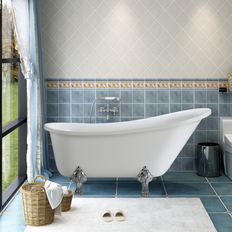 68.9" x 31" Clawfoot Soaking Acrylic Bathtub
