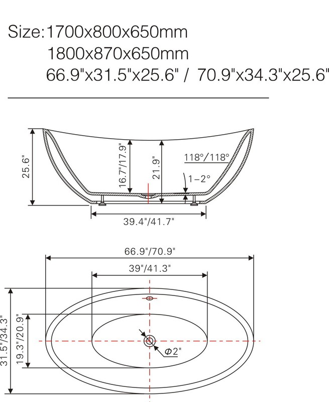 71" x 34" Freestanding Soaking Acrylic Bathtub