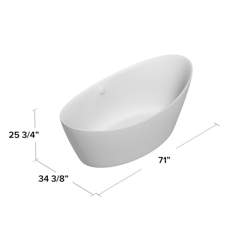 71" x 34" Freestanding Soaking Acrylic Bathtub