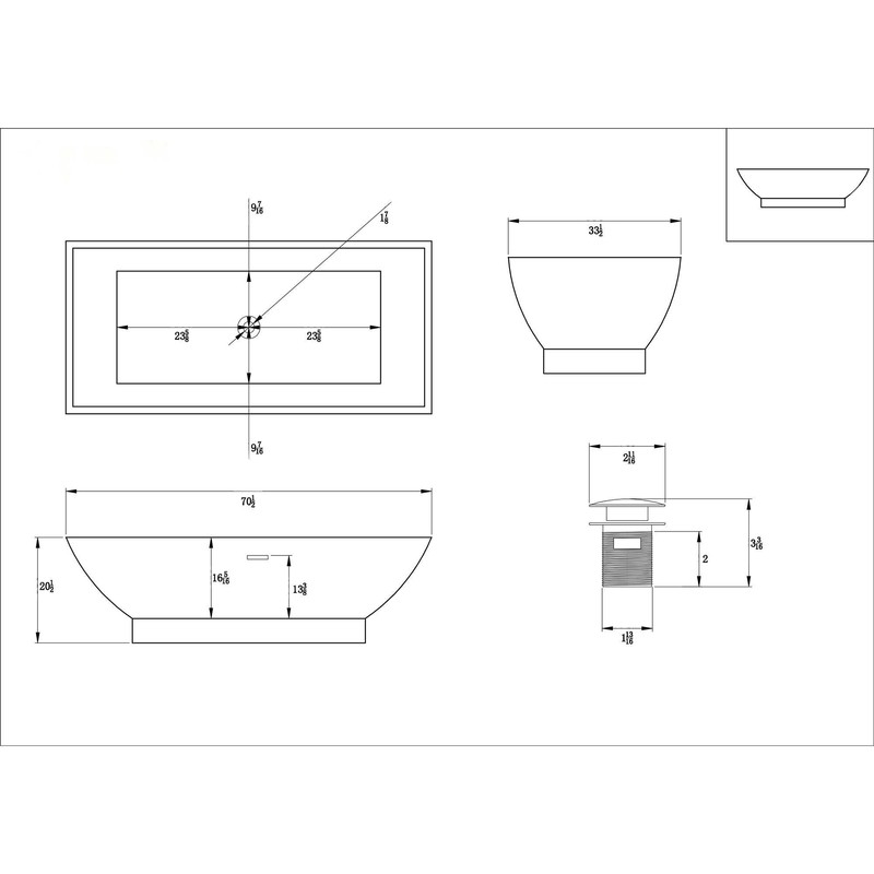71" x 34" Freestanding Soaking Resin Bathtub