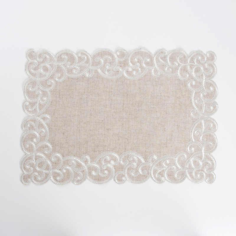 Adelline Embroidered Design 14" Linen Placemat