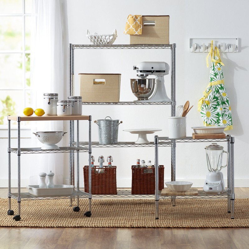 Adjustable Kitchen Cart Manufactured Wood Top