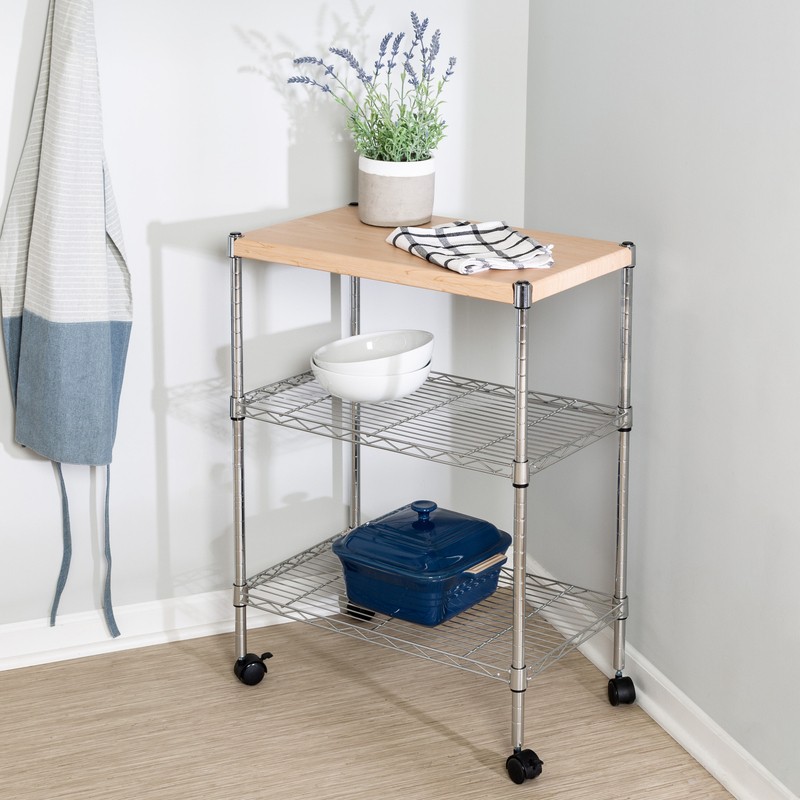 Adjustable Kitchen Cart Manufactured Wood Top