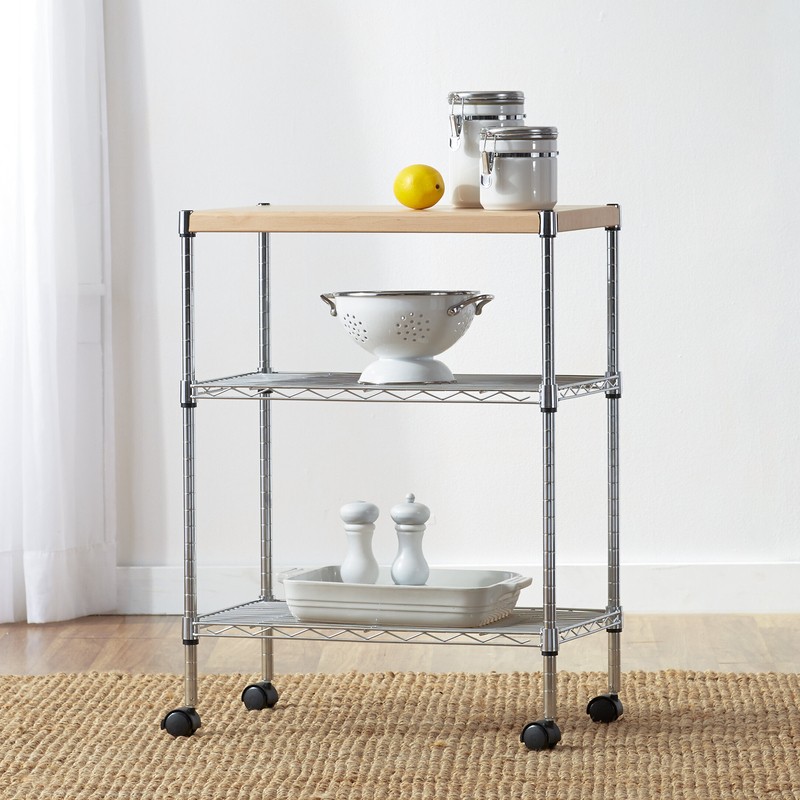 Adjustable Kitchen Cart Manufactured Wood Top