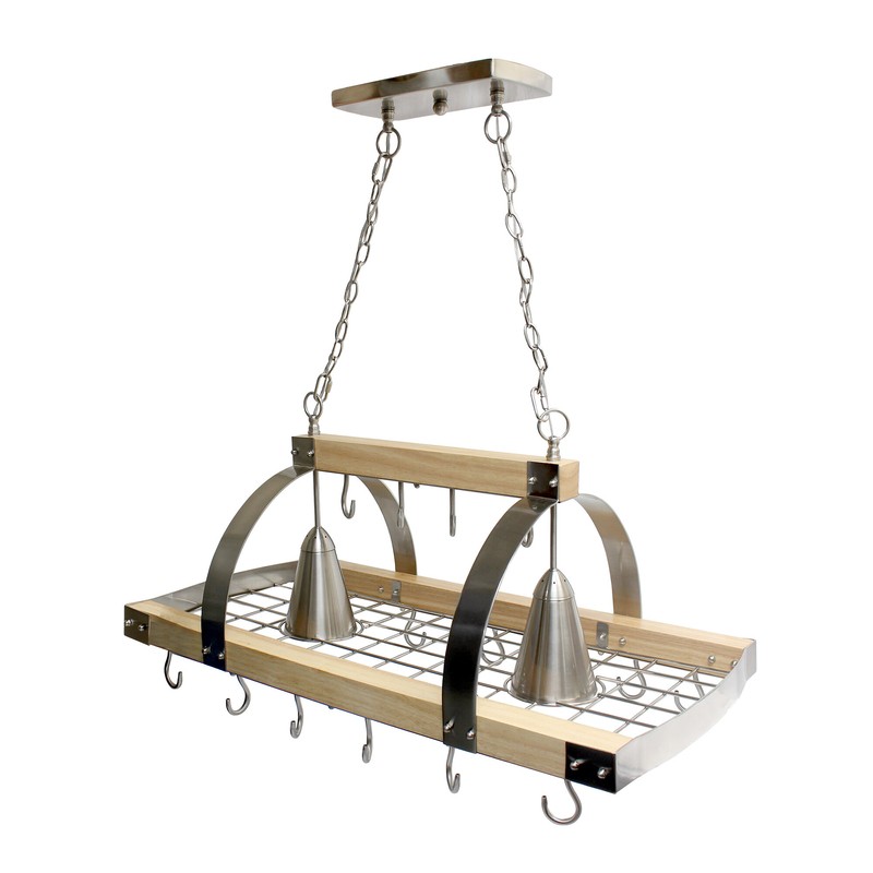 Adrik 2 Light Kitchen Wood Pot Rack