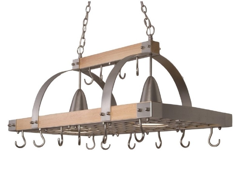 Adrik 2 Light Kitchen Wood Pot Rack