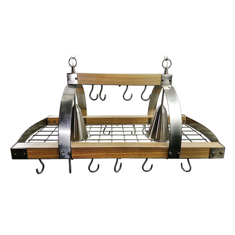 Adrik 2 Light Kitchen Wood Pot Rack