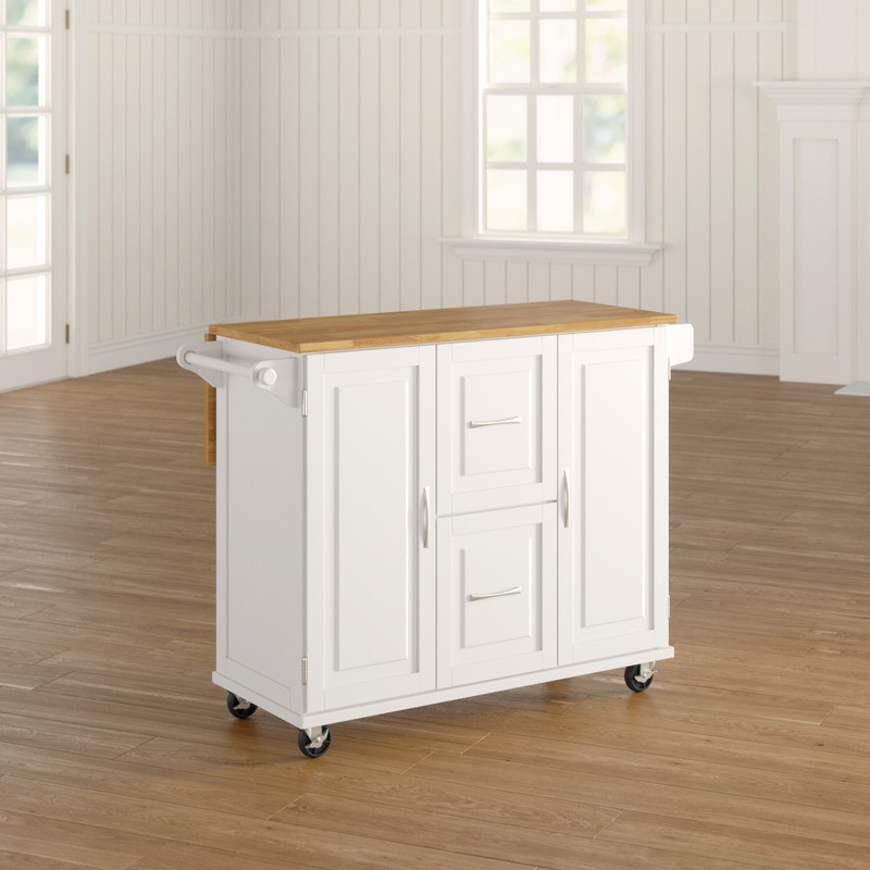 Aftonshire 44.5'' Wide Rolling Kitchen Island with Solid Wood Top