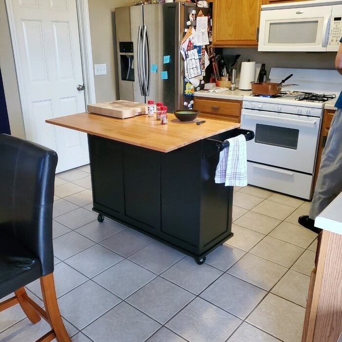 Aftonshire 44.5'' Wide Rolling Kitchen Island with Solid Wood Top