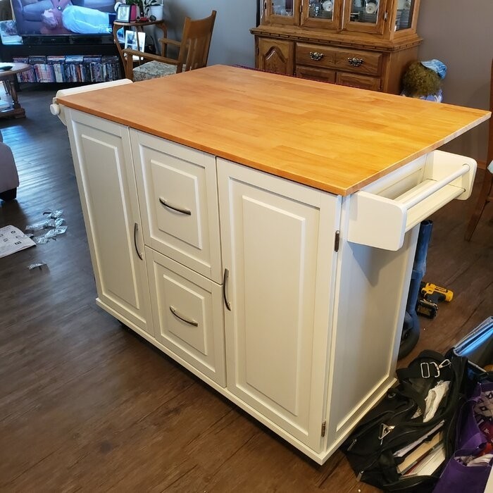 Aftonshire 44.5'' Wide Rolling Kitchen Island with Solid Wood Top