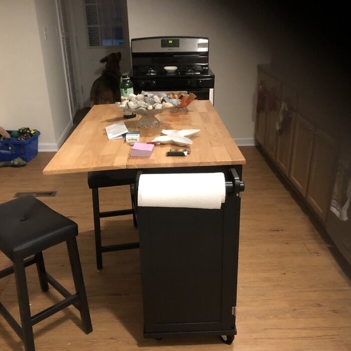 Aftonshire 44.5'' Wide Rolling Kitchen Island with Solid Wood Top