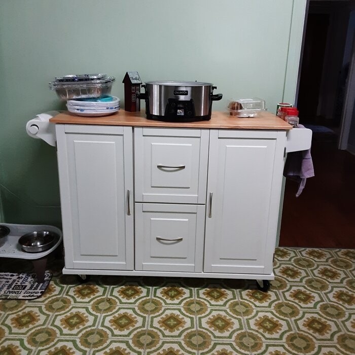 Aftonshire 44.5'' Wide Rolling Kitchen Island with Solid Wood Top