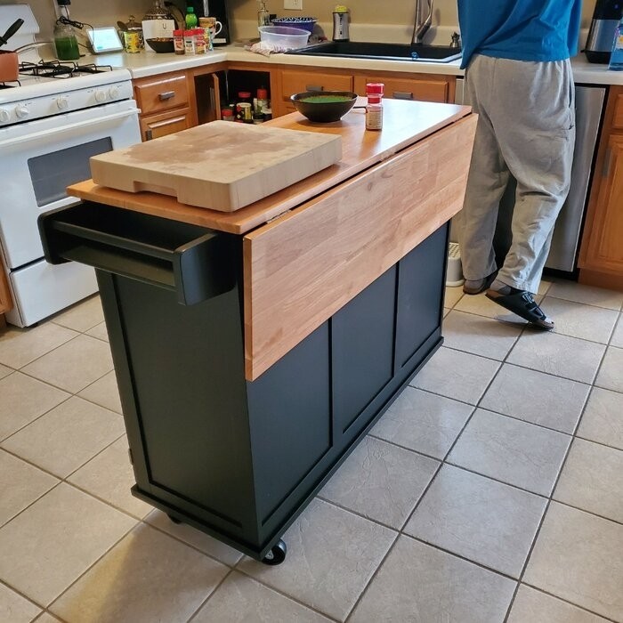 Aftonshire 44.5'' Wide Rolling Kitchen Island with Solid Wood Top