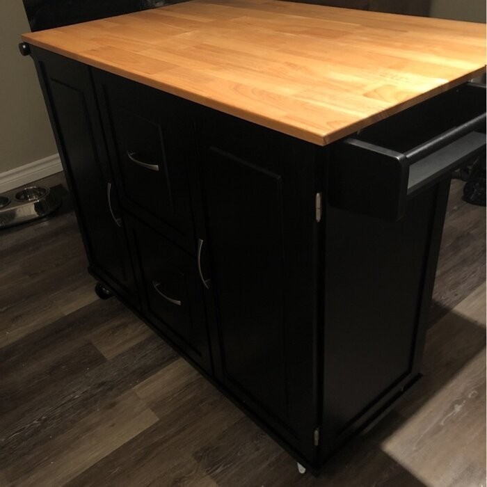 Aftonshire 44.5'' Wide Rolling Kitchen Island with Solid Wood Top