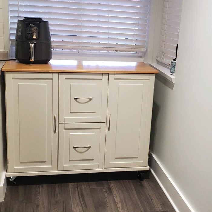 Aftonshire 44.5'' Wide Rolling Kitchen Island with Solid Wood Top