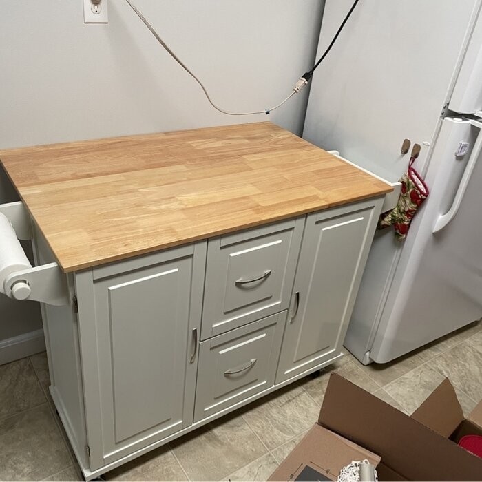 Aftonshire 44.5'' Wide Rolling Kitchen Island with Solid Wood Top