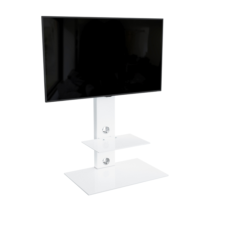 Aketzalli Latitude Run® White Fixed Floor Stand Mount for Screens with Shelving, Holds up to 132 Lb. lbs