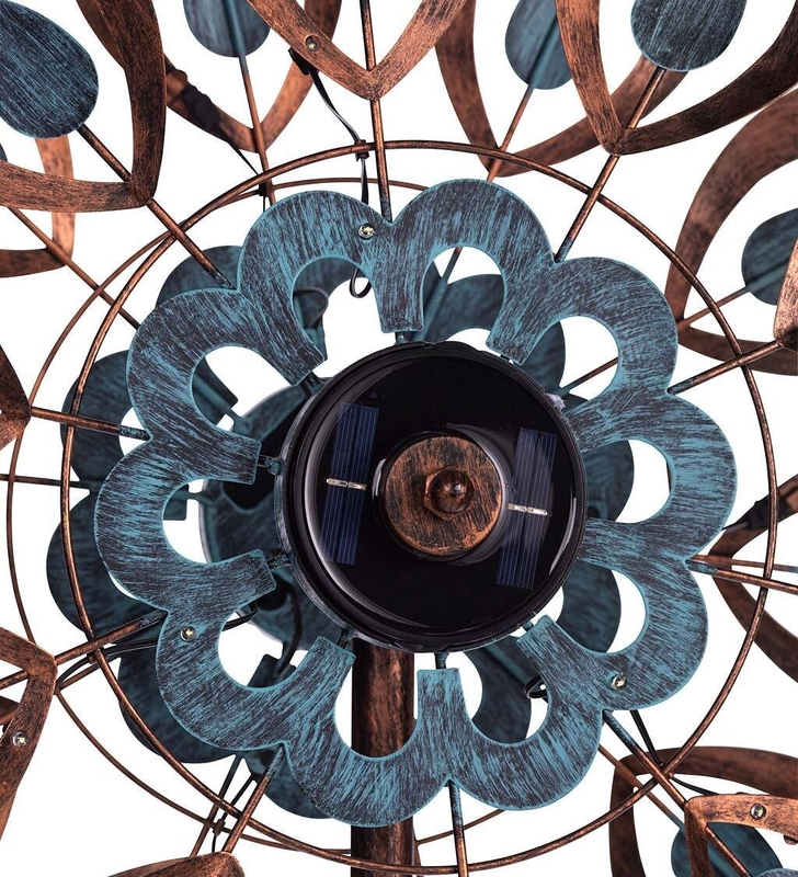 Antique Lily Flower Solar Wind Spinner Garden Stake
