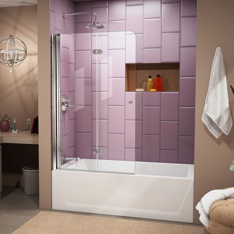 Aqua Fold 36" W x 58" H Folding Semi-Frameless Tub Door