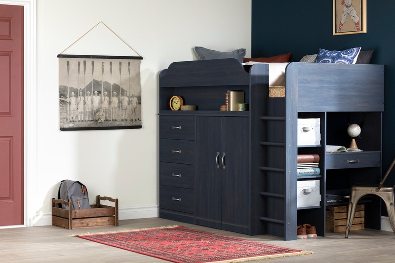 Arlen Twin 5 Drawer Loft Bed with Bookcase by South Shore