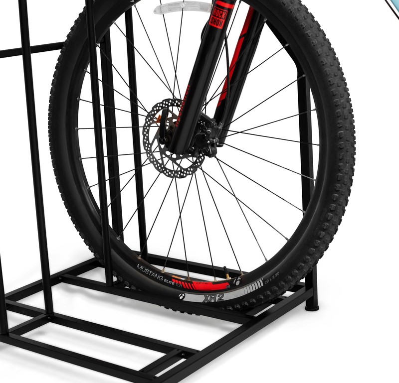 Arlmont & Co. 4 Bike Stand Rack With Storage – Metal Floor Bicycle Nook – Great For Parking Road, Mountain, Hybrid Or Kids Bikes – Garage Organizer - Helmet - Sports Storage Station - Black