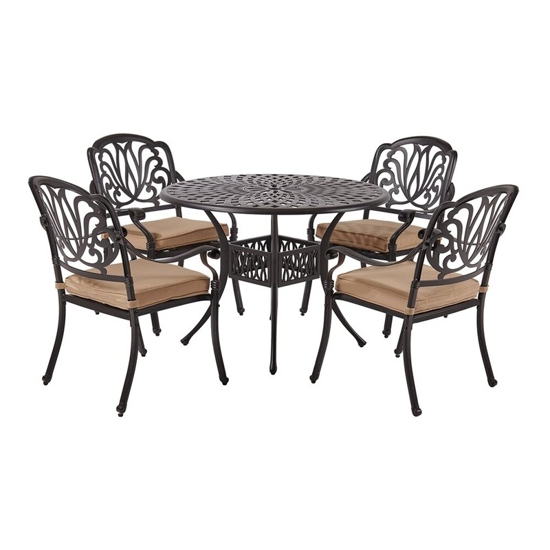 Audette Round 4 - Person Cast Aluminium 42'' Long Dining Set with Cushions