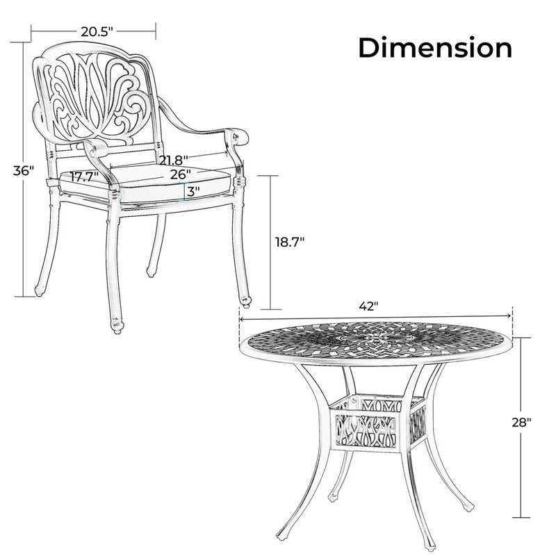 Audette Round 4 - Person Cast Aluminium 42'' Long Dining Set with Cushions