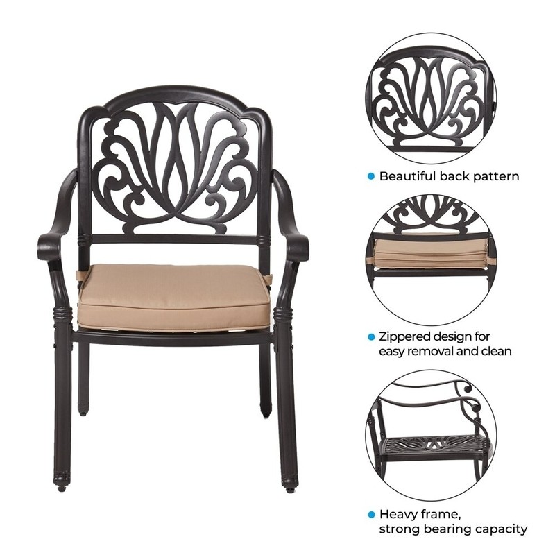 Audette Round 4 - Person Cast Aluminium 42'' Long Dining Set with Cushions