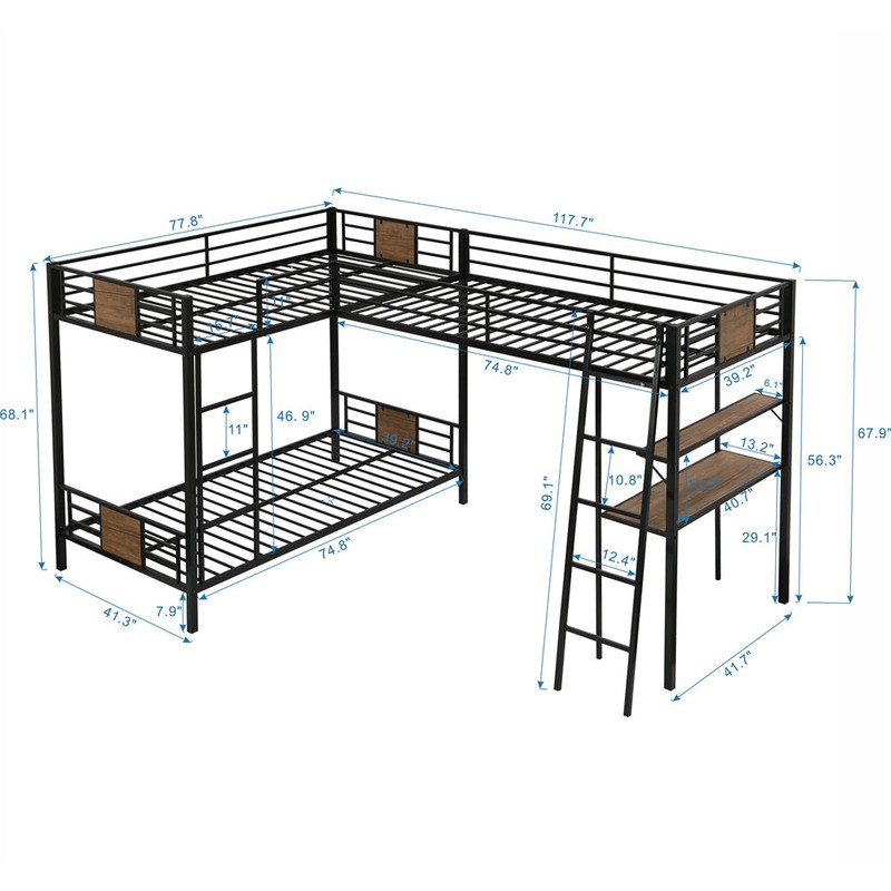 Aylsham Twin Over Twin L-Shaped Bunk Beds with Built-in-Desk by Mason & Marbles