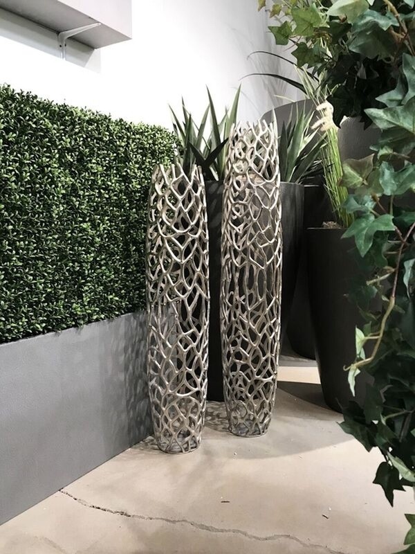 Babylon Silver Metal Floor Vase