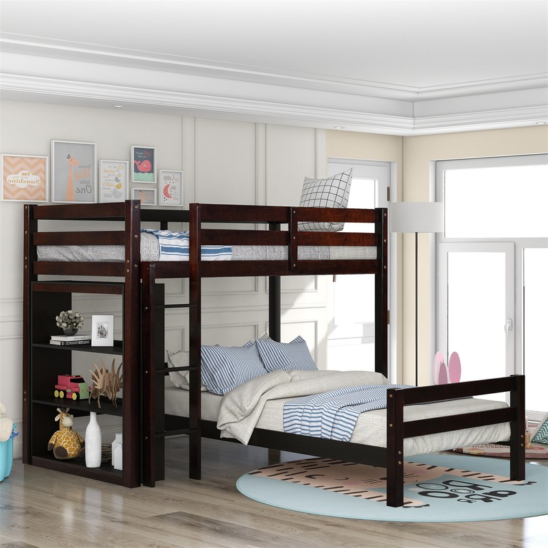 Ballina Twin Over Twin L-Shaped Bunk Beds with Shelves by Isabelle & Max™
