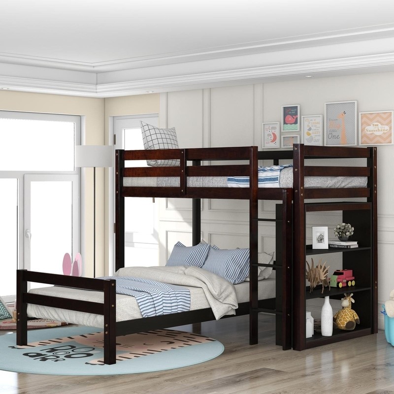 Ballina Twin Over Twin L-Shaped Bunk Beds with Shelves by Isabelle & Max™