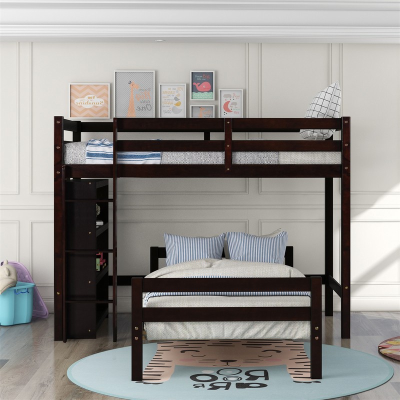 Ballina Twin Over Twin L-Shaped Bunk Beds with Shelves by Isabelle & Max™