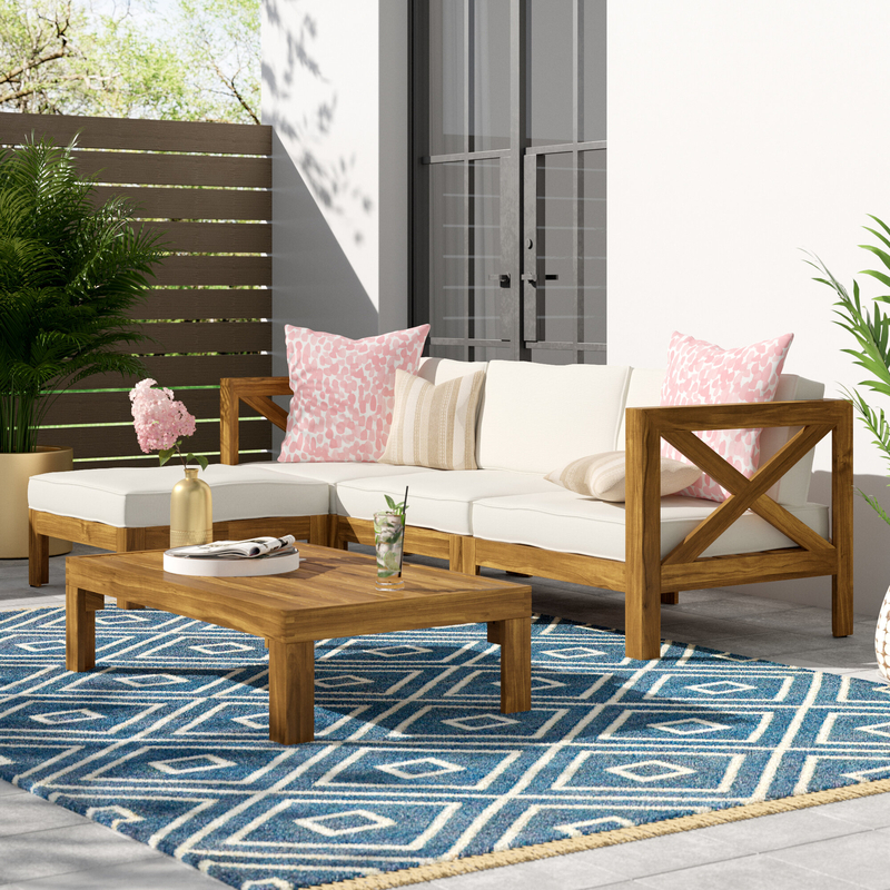 Barcomb Solid Wood 4 - Person Seating Group with Cushions