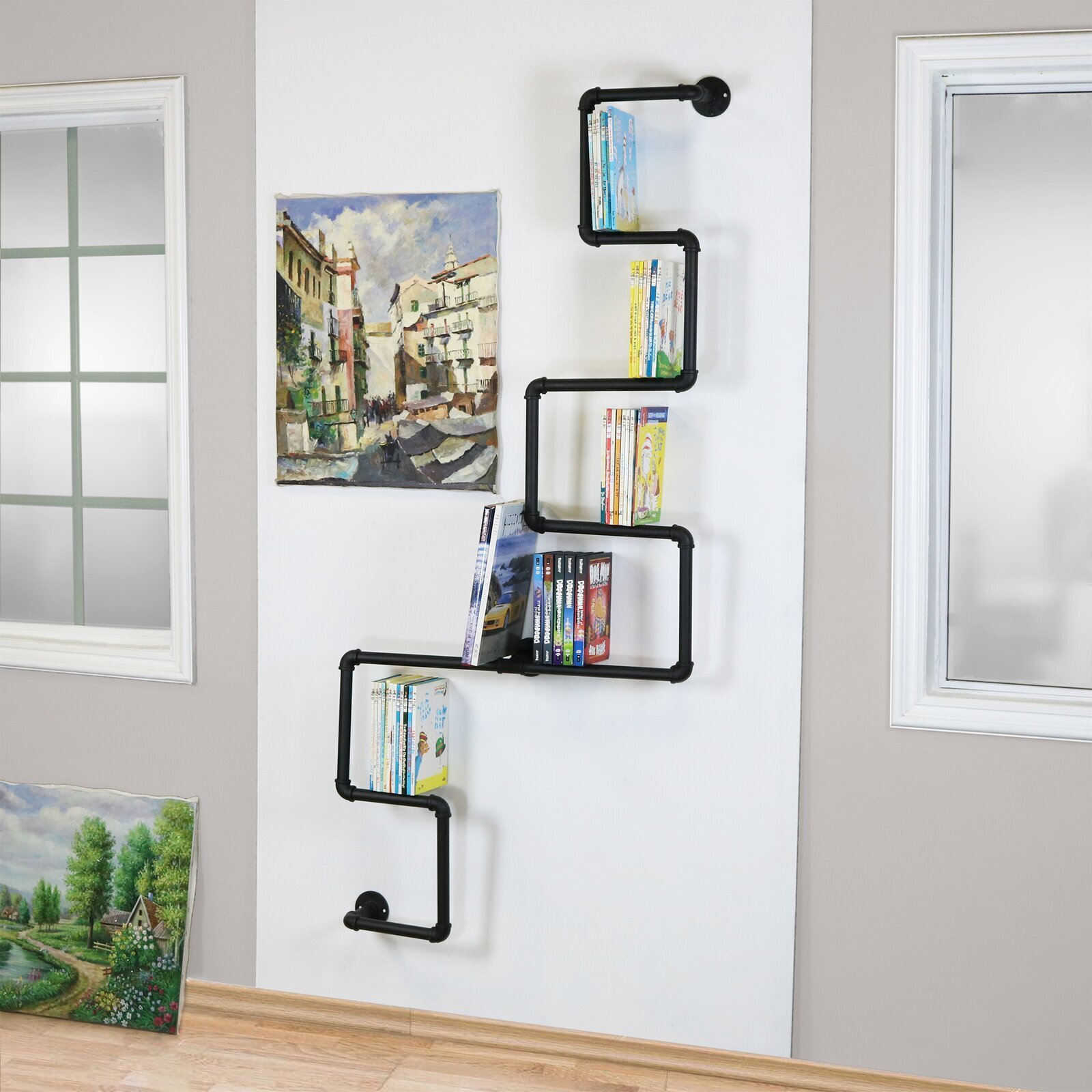 Black Pipe Wall Mounted Bookcase