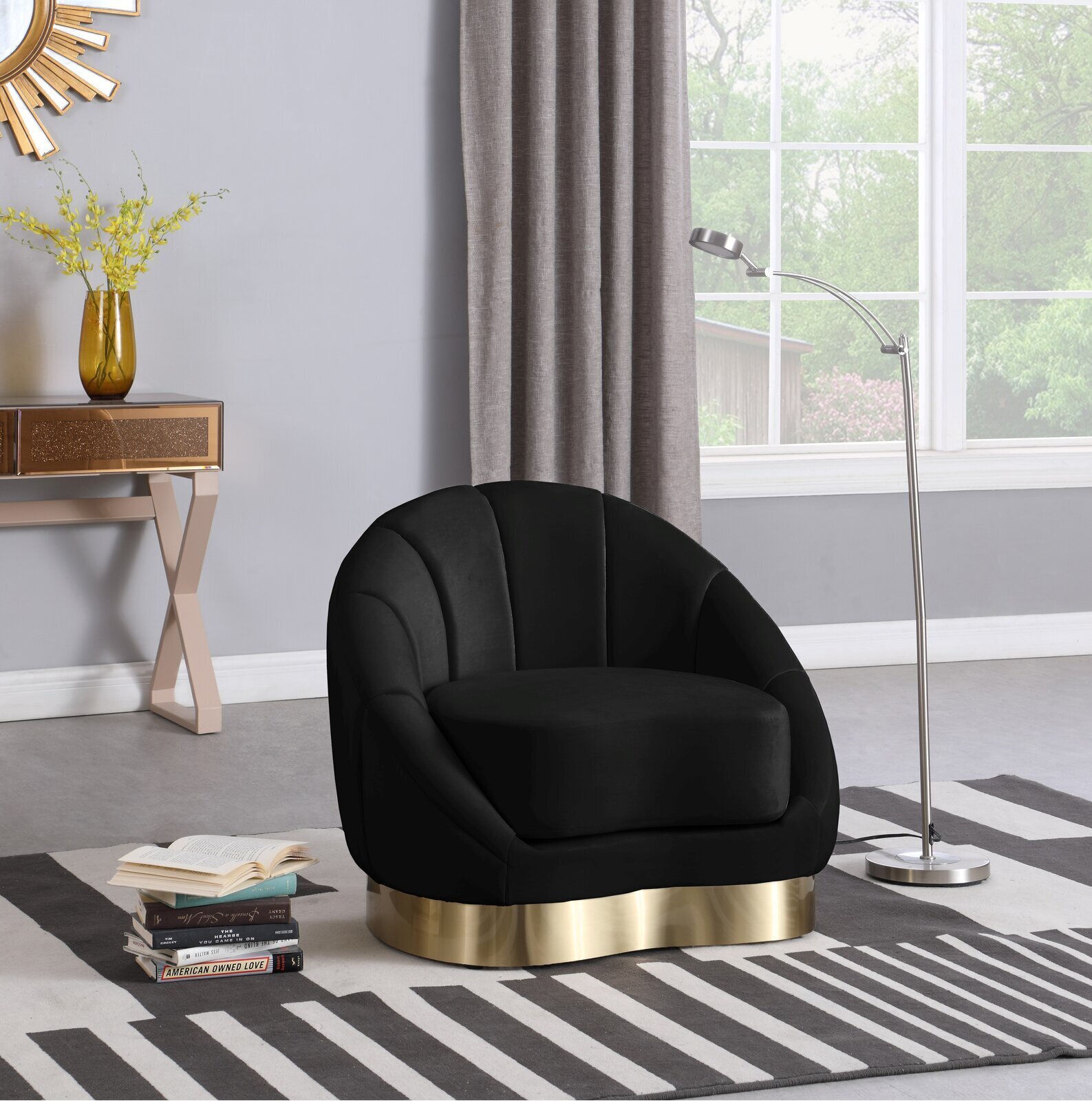 Black Velvet Floor Level Bedroom Chair 