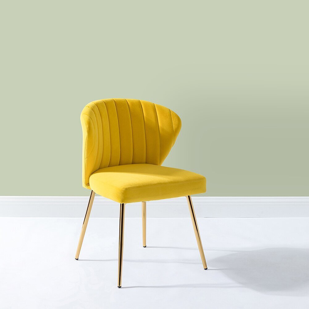 Bright Yellow Velvet Chair With Gold Legs 