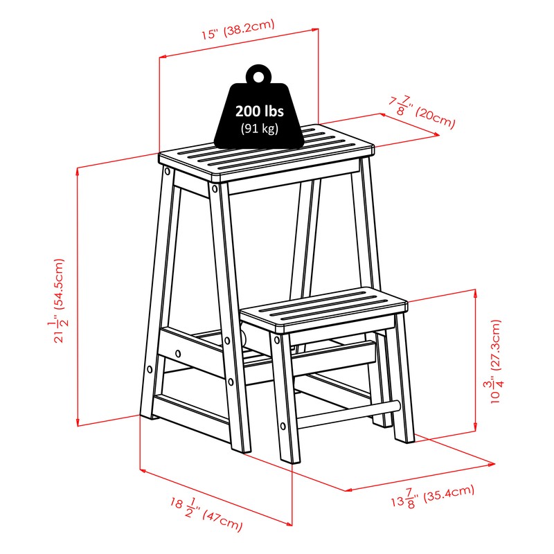 Calimesa 2-Step Wood Step Stool with 200 lb. Load Capacity