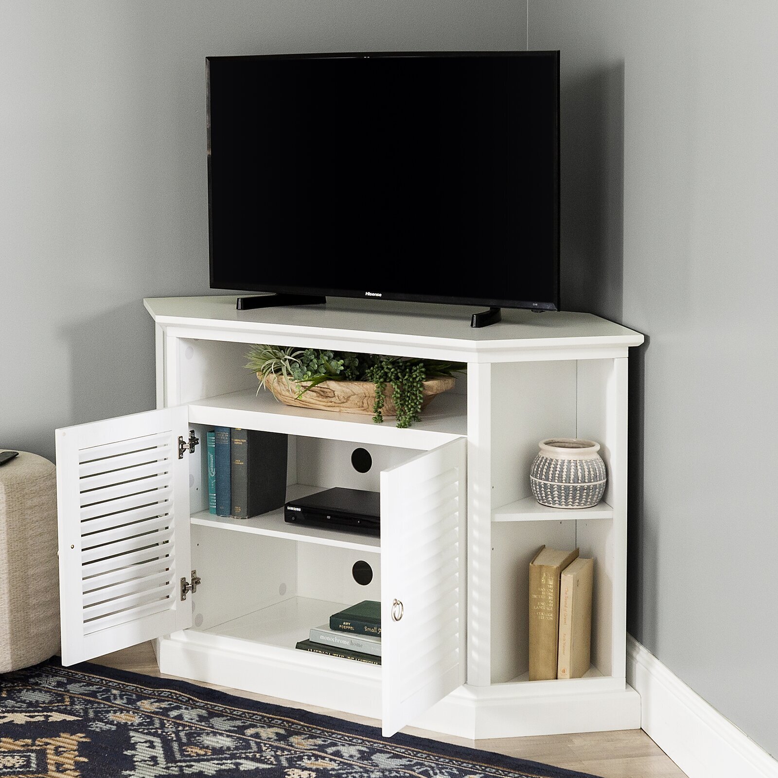 Corner TV Cabinet With Side Shelves