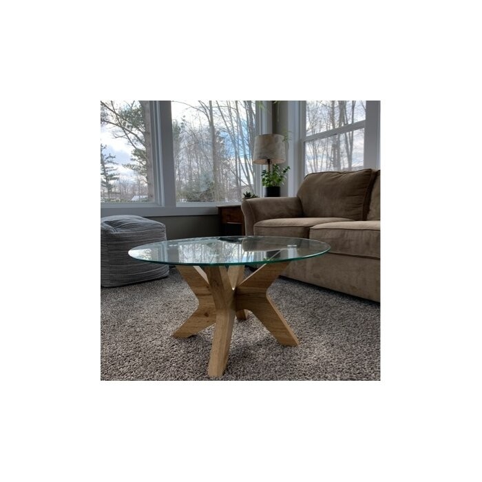 Corrigan Studio® Round Glass Coffee Tables For Living Room, 31.5 In Accent Coffee Side Tea Table With Natural Wood Frame And Tempered Glass Top Center Table For Home Office Café
