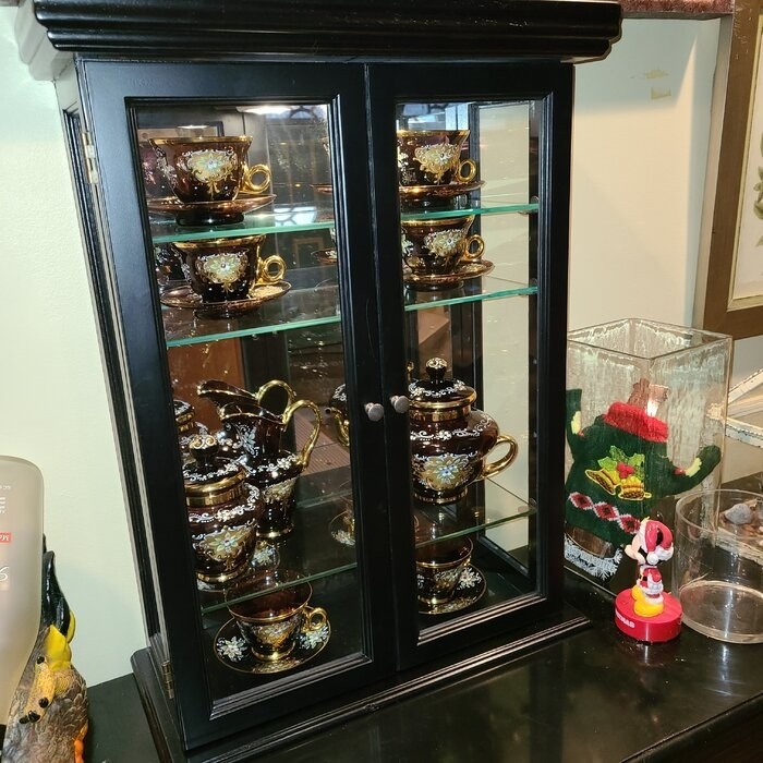 Country Tuscan 20'' Wide Solid Wood Mirrored Back Curio Cabinet