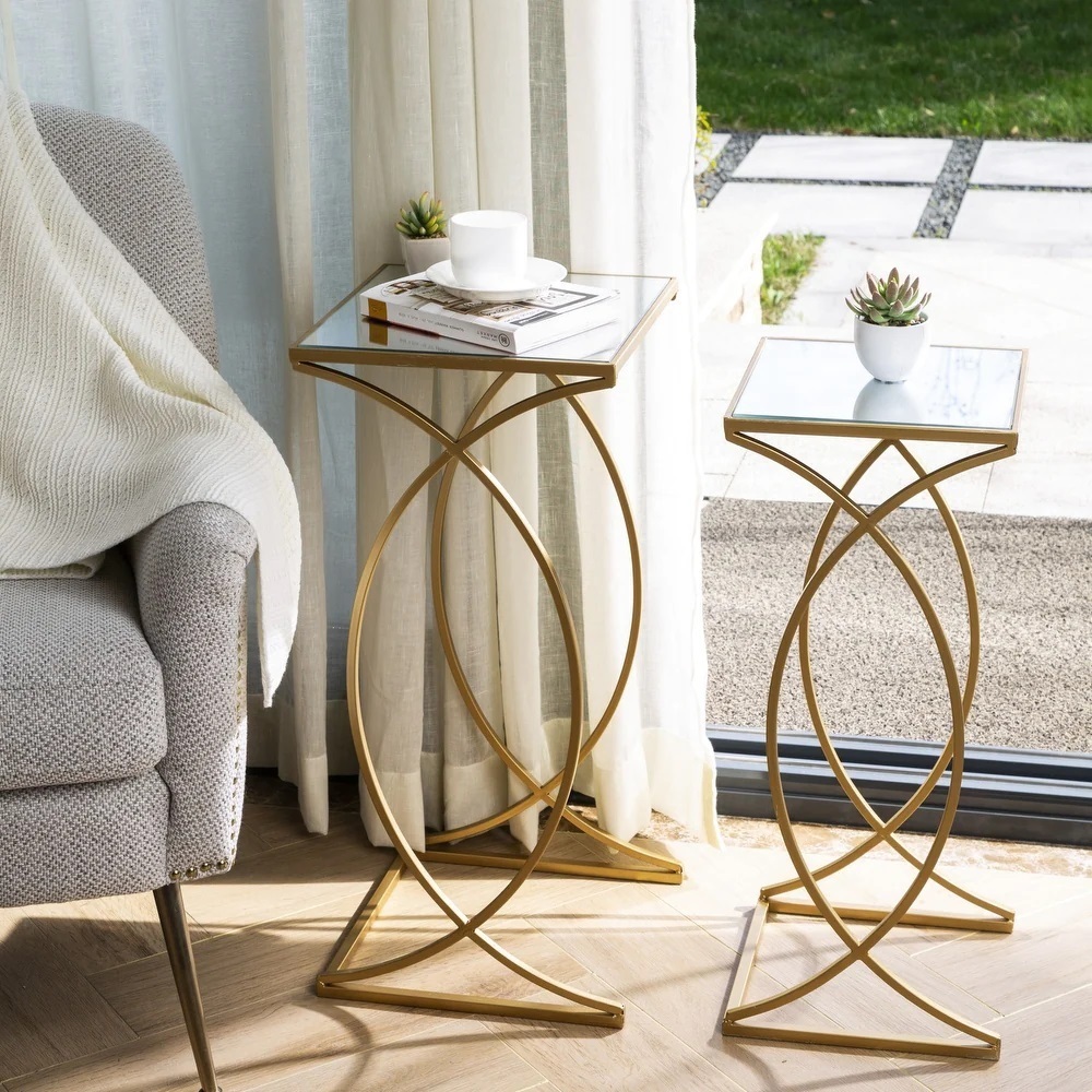 Curved Iron and Glass Side Tables