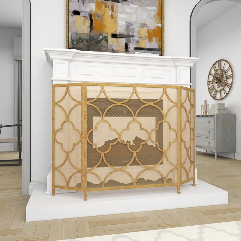 Danen 3 Panel Iron Fireplace Screen
