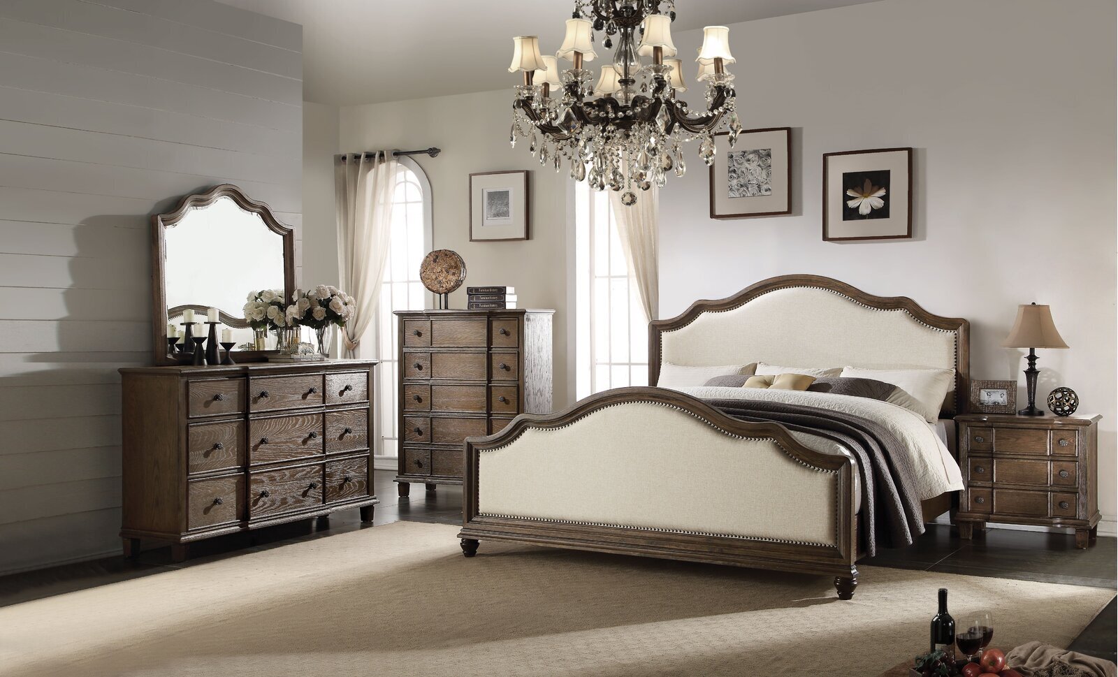 Dark toned bedroom set with French country charm