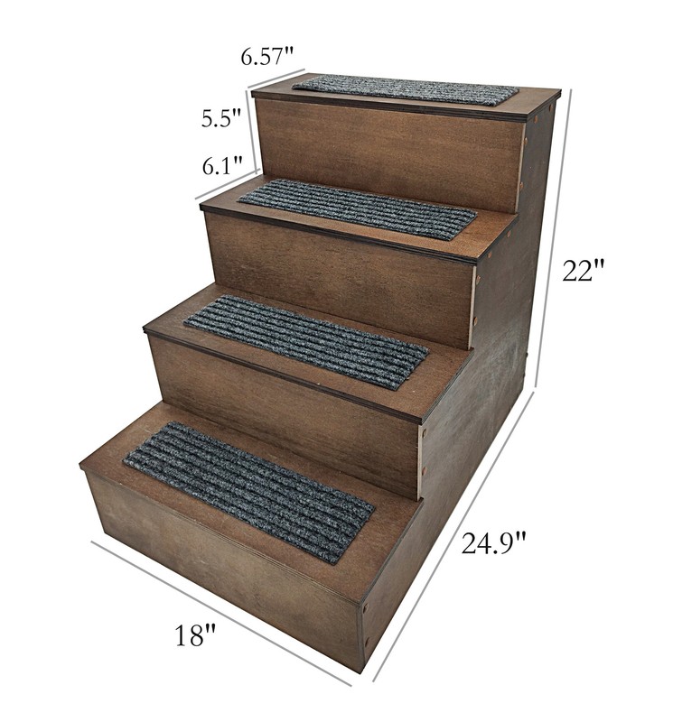 Deluxe Wood Pet Stairs Pet- Dog /Cat 4 Steps/Stairs To Access Bed, Sofa, Step Ladder 22" Or 25" Tall, 18" Wide Product Weight 17 Lbs 12226-22"